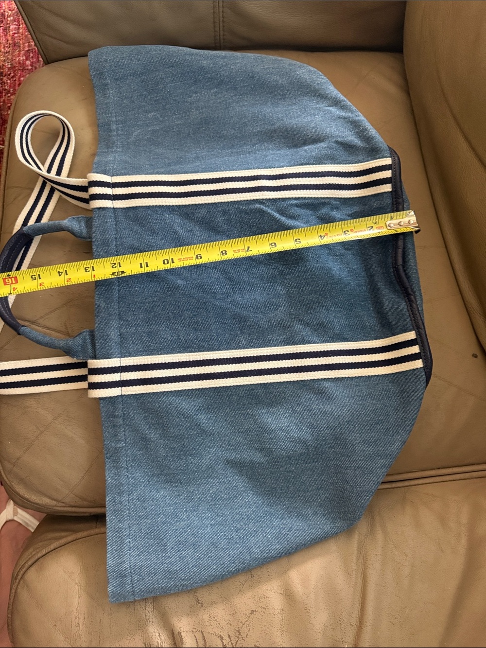 Draper James Blue Canvas Tote with Navy and White Straps - Picture 8 of 12